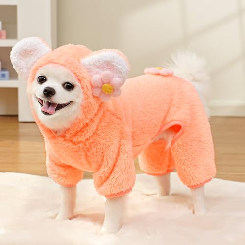 Niedlicher Winter-Hunde-Kapuzen-Pyjama – weicher Plüsch-Fleece-Welpenanzug, warmer Pullover, Haustierjacke für kleine Hunde und Katzen, kaltes Wetter, gemütliches Bärenkostüm-Outfit (Nr. 2, S) von UzeEnde