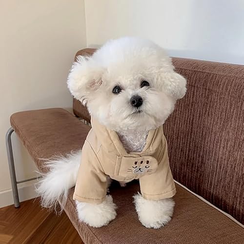 Niedlicher dicker Hunde-Kapuzenpullover für den Winter, warm, gemütlich, Fleece, 2 Beine, Welpenjacke mit Kapuze und Knopfverschluss, Bärenstickerei, Haustierkleidung für kleine Hunde und Katzen von UzeEnde