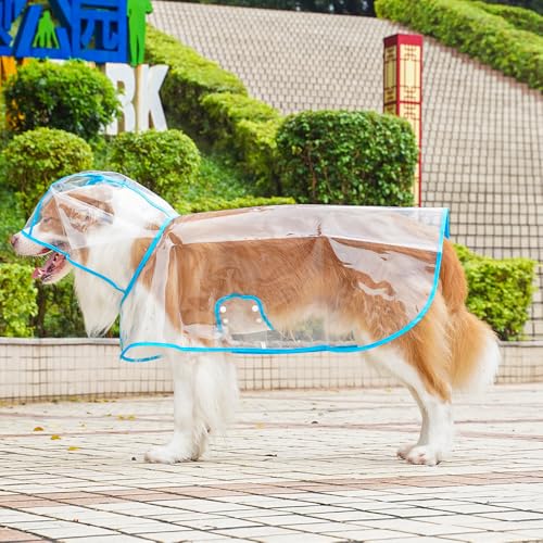 Transparenter Regenmantel für Haustiere mit Kapuze – PVC, leicht, wasserdicht, Poncho-Jacke für große Hunde, verstellbar, für draußen, Hunde-Regenbekleidung, Schutzmantel für Spaziergänge, Wandern von UzeEnde