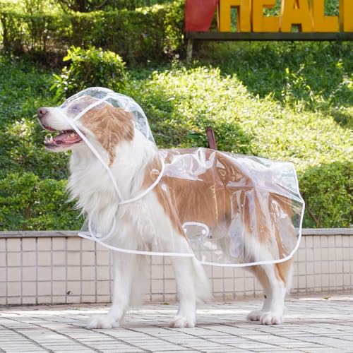 Transparenter Regenmantel für Haustiere mit Kapuze – PVC, leicht, wasserdicht, Poncho-Jacke für große Hunde, verstellbar, für draußen, Hunde-Regenbekleidung, Schutzmantel für Spaziergänge, Wandern von UzeEnde