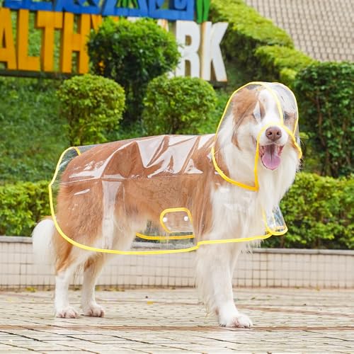 Transparenter Regenmantel für Haustiere mit Kapuze – PVC, leicht, wasserdicht, Poncho-Jacke für große Hunde, verstellbar, für draußen, Hunde-Regenbekleidung, Schutzmantel für Spaziergänge, Wandern von UzeEnde