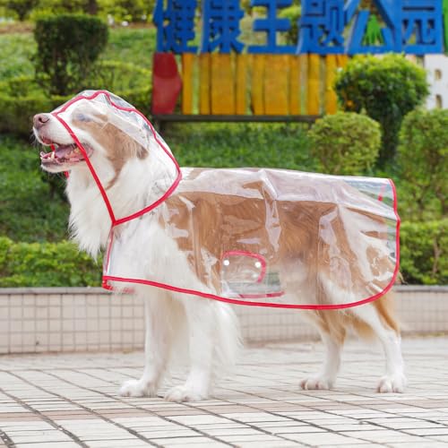 Transparenter Regenmantel für Haustiere mit Kapuze – PVC, leicht, wasserdicht, Poncho-Jacke für große Hunde, verstellbar, für draußen, Hunde-Regenbekleidung, Schutzmantel für Spaziergänge, Wandern von UzeEnde