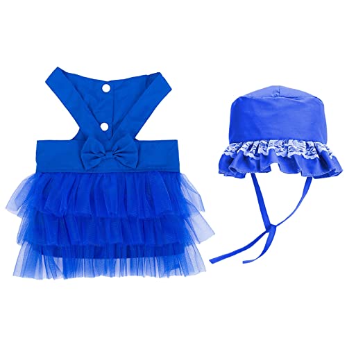 Tüll-Hundekleid mit Hut-Set – Welpen-Prinzessinnen-Weste, Rock, Outfit mit Spitzenbesatz, Sonnenhut, niedliche Schleife, Katzenkostüm für kleine Hunde, Geburtstag, Hochzeit, Party, Urlaub (Blau, Größe von UzeEnde