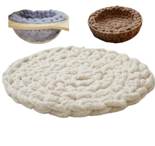UzeEnde Handgewebte, runde Katzenbett-Matte – Boho-weiches gestricktes Haustierkissen zum Schlafen, Kneten, Nest, gemütliche Unterlage für Kapselbetten, Katzenbäume, Kisten, Sofa, Faulenzen für alle von UzeEnde