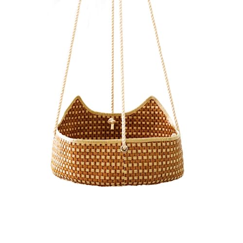UzeEnde Rattan Katzenhängematte - Handgewebtes Bambusgeflecht Hängendes Haustierbett, atmungsaktiv, Sommerkorb, kühlendes Katzennest mit Haken, dicke Baumwollseile, langlebige harte Bodenliege (Rattan UzeEnde Rattan Katzenhängematte - Handgewebtes Bambusgeflecht Hängendes Haustierbett, atmungsaktiv, Sommerkorb, kühlendes Katzennest mit Haken, dicke Baumwollseile, langlebige harte Bodenliege (Rattan von UzeEnde
