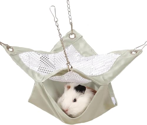 Wasserdichte 2-lagige Zuckergleiter-Netz-Hängematte – Sommer, atmungsaktives Kleintier-Hängebett mit Metallhaken für Hamster, Meerschweinchen, Frettchen, Ratten, Spielkäfig-Zubehör (Grün, S) von UzeEnde