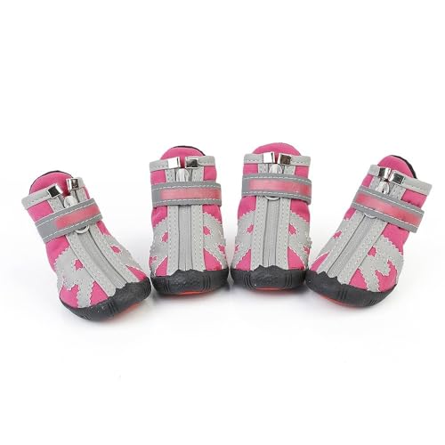 Wasserdichte Hundestiefel für kleine Hunde – atmungsaktiver Reißverschluss Pfotenschutz mit reflektierenden Riemen, TPR-Sohle für Spaziergänge im Freien, Wandern, Regen, Schnee, Welpen (XXL, Rosa) von UzeEnde
