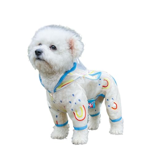 Wasserdichter Hunde-Regenmantel mit Kapuze für kleine Hunde – Frühlings- und Sommer-Hunde-Regenjacke, Regenbogen, transparentes Design, schnell trocknender Knopfverschluss, niedliche Ohren von UzeEnde