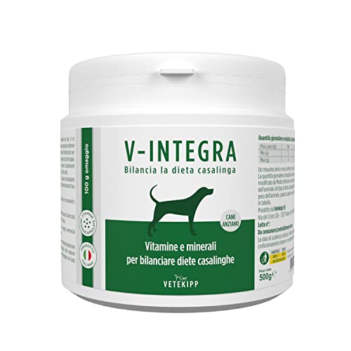 V-Integra Senior Dog – Komplettes Nahrungsergänzungsmittel, reich an Vitaminen und Mineralien, für die häusliche Ernährung und Barf des Hundes – 500 g – hergestellt in Italien von V-Integra