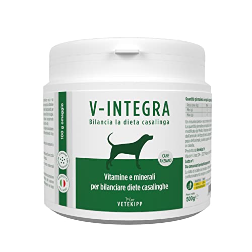 V-INTEGRA Cane Anziano (Älterer Hund) - Komplettes Vitamin und mineralstoffreiches Ergänzungsfuttermittel für Heim-Diät - und Barf-Ernährung älterer Hunde - 500 g - Made in Italy von V-Integra