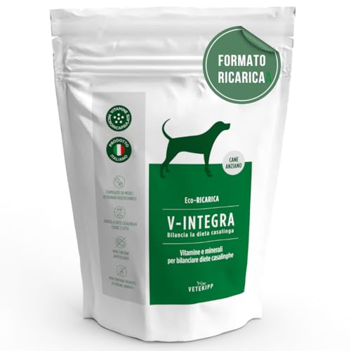 V-INTEGRA Senior-Hund 1kg, Vitamine und Mineralstoffe für ältere Hunde – Ideal für Barf- und Hausmannskost-Ernährung, V-INTEGRA Ergänzungsfutter für Senioren-Hunde, Hergestellt in Italien von V-Integra