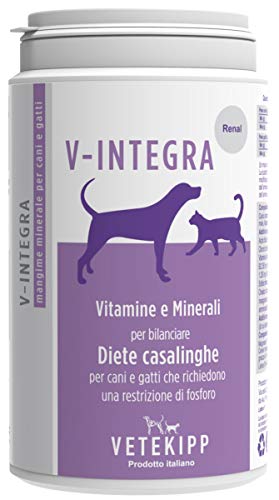 V-INTEGRA Renal - Komplettes Vitamin und mineralstoffreiches Ergänzungsfuttermittel für Heim-Diät von Hunden und Katzen die eine Phosphorbeschränkung benötigen-200g-Made in Italy (200g) von V-Integra