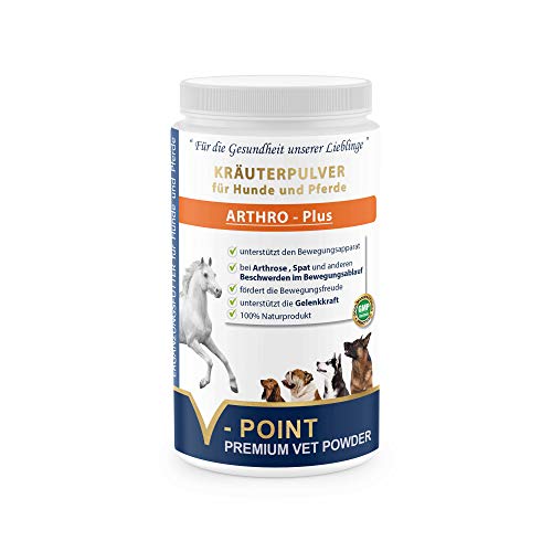V-POINT ARTHRO Plus - bei Gelenkschmerzen und schmerzhaften Beschwerden - Premium Kräuterpulver für Hunde und Pferde - Mit Weidenrinde, Mädesüßkraut (500 g) von V-POINT