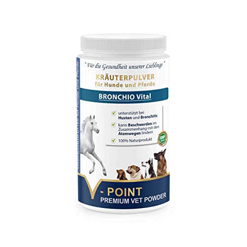 V-POINT BRONCHIO Vital - bei Husten, Bronchitis und Beschwerden der Atemwege - sehr hoher Vitamin- und Mineralstoffgehalt - Premium Kräuterpulver für Hunde und Pferde - Mit Schwarzkümmel (500 g) von V-POINT