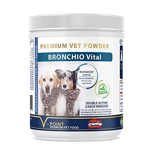 V-POINT BRONCHIO Vital für Hunde bei Husten und Beschwerden der Atemwege Premium Kräuterpulver mit sehr hohem Vitamin- und Mineralstoffgehalt (200 g) von V-POINT