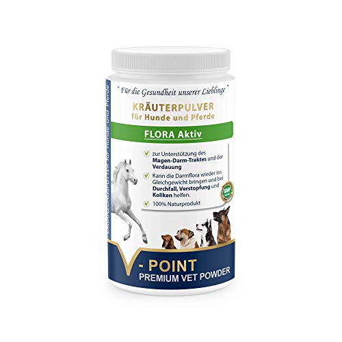 V-POINT Flora Aktiv bei Durchfall, Verstopfung und Koliken - Unterstützung von Magen-Darmtrakt und Verdauung - Premium Kräuterpulver für Hunde und Pferde - Ergänzungsfutter (500 g) von V-POINT