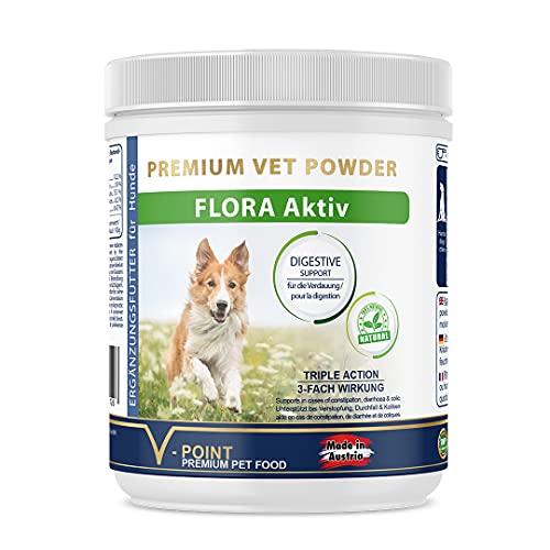 V-POINT Flora Aktiv für Hunde zur Unterstützung bei Durchfall Blähungen Verdauungsprobleme Verstopfung Koliken Magenprobleme Aufbau der Darmflora Darmsanierung natürliches Kräuterpulver (250 g) von V-POINT