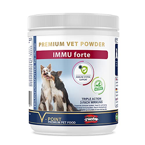 V-POINT IMMU forte für Hunde zur Stärkung der Abwehrkräfte Unterstützung der Herzfunktion Premium Kräuterpulver mit natürlichem Vitamin-C Bockshornklee Schwarzkümmel Hagebutten (250 g) von V-POINT