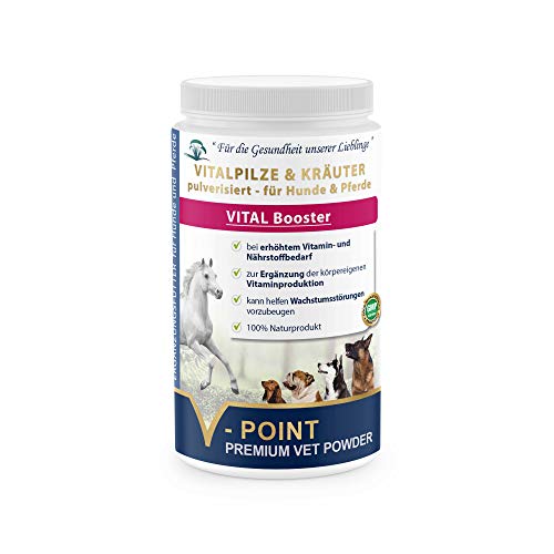 V-POINT VITAL Booster - Vitalpilze und Kräuterpulver zur Ergänzung der körpereigenen Vitaminproduktion - Premium Kräuter-Pulver für Hunde und Pferde - Ergänzungsfutter (500 g) von V-POINT
