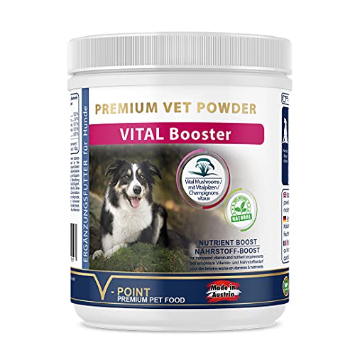 V-POINT VITAL Booster für Hunde Vitalpilze und Kräuterpulver zur Ergänzung der körpereigenen Vitaminproduktion Premium Kräuterpulver Ergänzungsfutter (250 g) von V-POINT