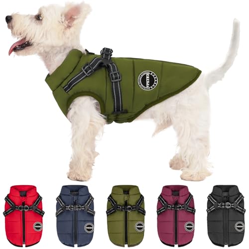 V.PET.B.R Wintermantel: Warme Hundejacke, gepolsterte Fleece-Weste mit integriertem Geschirr, wasserdicht, winddicht, reflektierend, gemütlich, verstellbarer Schnee-Haustiermantel mit Reißverschluss von V.PET.B.R