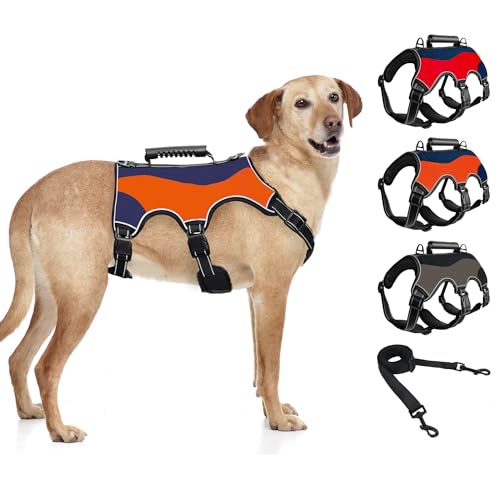 V.PET.B.R Taktisches Hundegeschirr, kein Ziehen, verstellbares Hundegeschirr und Leine, Set, Arbeitstraining, einfache Kontrolle für kleine, mittelgroße und robuste Hunde von V.PET.B.R