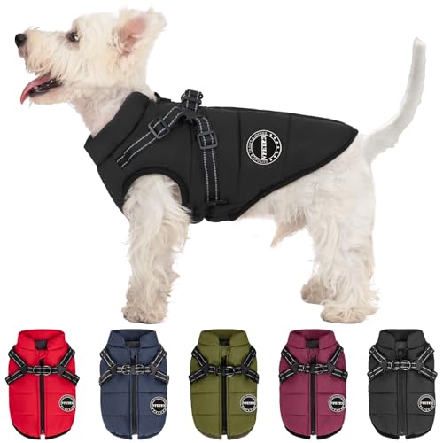 V.PET.B.R. Warme Hundejacke, gepolsterte Fleece-Weste mit integriertem Geschirr, wasserdicht, winddicht, reflektierend, Schneemantel mit Reißverschluss für kleine bis mittelgroße Hunde V.PET.B.R. Warme Hundejacke, gepolsterte Fleece-Weste mit integriertem Geschirr, wasserdicht, winddicht, reflektierend, Schneemantel mit Reißverschluss für kleine bis mittelgroße Hunde von V.PET.B.R