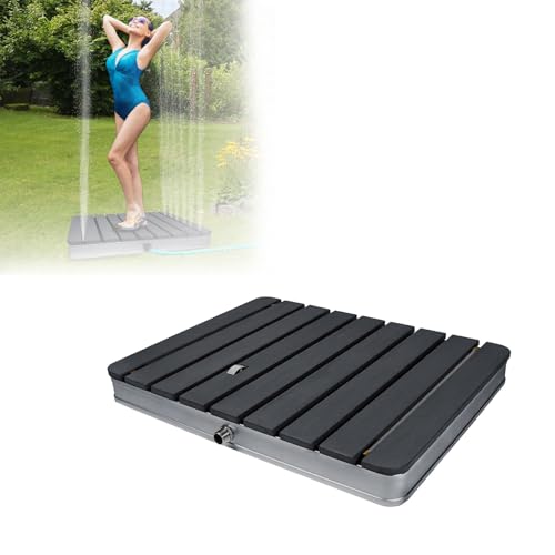 VA-Cerulean Gartendusche Bodendusche Aussendusche Holzoptik WPC Outdoor Bodendusche Mit Antirutschboden Abnehmbarer Antirutsch Duschboden Geeignet für Garten, Outdoor, Camping, Pool (Eckig Anthrazit) von VA-Cerulean