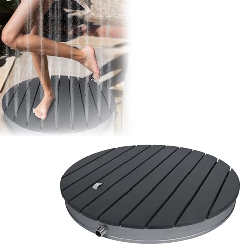 VA-Cerulean Gartendusche Bodendusche Aussendusche Holzoptik WPC Outdoor Bodendusche Mit Antirutschboden Abnehmbarer Antirutsch Duschboden Geeignet für Garten, Outdoor, Camping, Pool (Rund Anthrazit) von VA-Cerulean