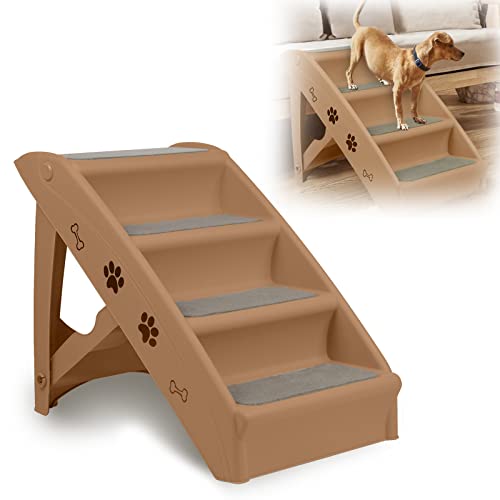 VA-Cerulean Hundetreppe Hunderampe 4 Stufen Klappbar Haustiertreppe Treppen Stufen für Hunde Katze(Braun) von VA-Cerulean