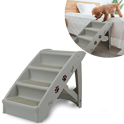 VA-Cerulean Hundetreppe Hunderampe 4 Stufen Klappbar Haustiertreppe Treppen Stufen für Hunde Katze(Grau) von VA-Cerulean