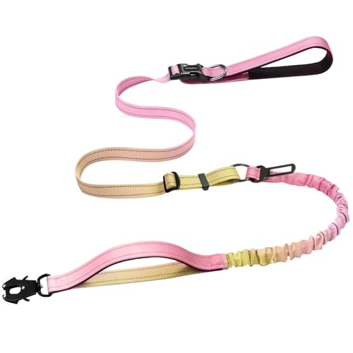 Strapazierfähige, freihändige Hundeleine mit Schnellverschluss-Karabiner und verstellbarem Bungee-Hundeleine, für Spaziergänge und Training, mit Auto-Sicherheitsgurt, 1,2 - 1,8 m, Rosa / Gelb Strapazierfähige, freihändige Hundeleine mit Schnellverschluss-Karabiner und verstellbarem Bungee-Hundeleine, für Spaziergänge und Training, mit Auto-Sicherheitsgurt, 1,2 - 1,8 m, Rosa / Gelb von VAANNQOUU