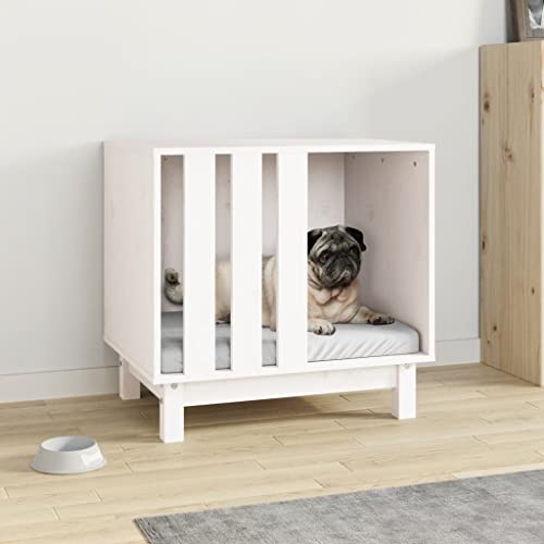 Hundehaus aus Kiefernholz, 60 x 45 x 57 cm, Weiß Hundehaus aus Kiefernholz, 60 x 45 x 57 cm, Weiß von VACARX