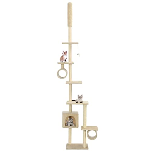 Katzenbaum mit Sisal-Kratzstämmen, 260 cm, beige, Artikelfarbe-beige von VACARX