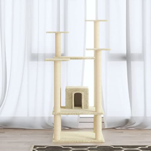 Katzenbaum mit Sisal-Kratzstämmen, cremefarben, 110 cm, Artikelfarbe: Creme Katzenbaum mit Sisal-Kratzstämmen, cremefarben, 110 cm, Artikelfarbe: Creme von VACARX