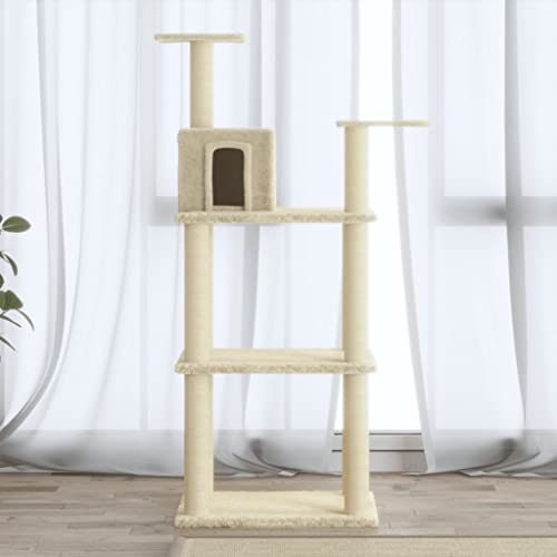 Katzenbaum mit Sisal-Kratzstämmen, cremefarben, 119 cm, Artikelfarbe Katzenbaum mit Sisal-Kratzstämmen, cremefarben, 119 cm, Artikelfarbe von VACARX