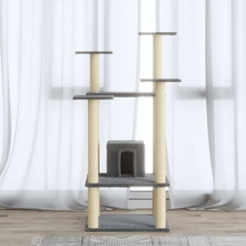 Katzenbaum mit Sisal-Kratzstämmen, hellgrau, 110 cm, Artikelfarbe-hellgrau von VACARX