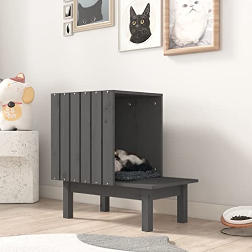 Katzenhaus Kiefernholz, 60 x 36 x 60 cm, Grau von VACARX