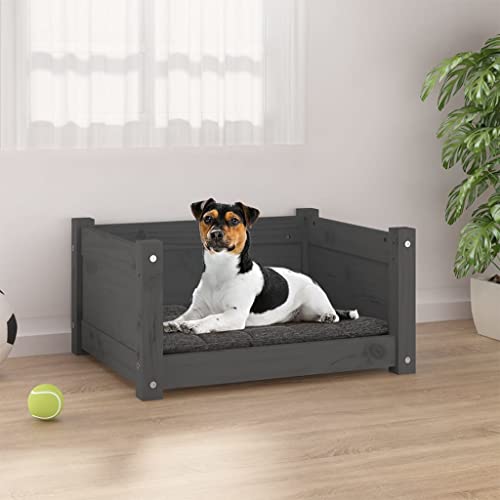 VACARX Hundebett, Grau, 55,5 x 45,5 x 28 cm, massives Kiefernholz, Artikelfarbe: Grau von VACARX