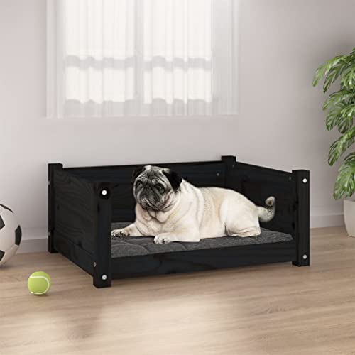 VACARX Hundebett, Kiefernholz, massiv, 65,5 x 50,5 x 28 cm, Schwarz von VACARX