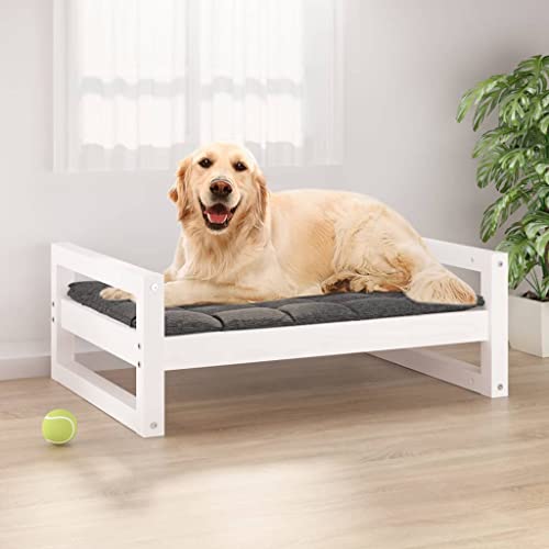 VACARX Hundebett, Weiß, 75,5 x 55,5 x 28 cm, Kiefernholz, Artikelfarbe: Weiß von VACARX