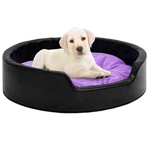 VACARX Hundebett aus Plüsch und Kunstleder, 69 x 59 x 19 cm, Schwarz und Violett von VACARX