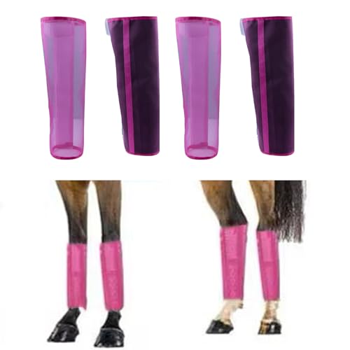 4 Packungen Pferdebein-Mesh-Abdeckung, verstellbar, atmungsaktiv, Anti-Moskito-Beinschützer-Set für Pferd, schützt Sprunggelenk, Knöchel, Hufe im Training (Rosa) von VADO VLTRA