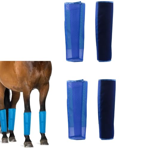 4 Packungen Pferdebein-Mesh-Abdeckung, verstellbar, atmungsaktiv, Anti-Moskito-Beinschützer-Set für Pferd, schützt Sprunggelenk, Knöchel, Hufe im Training (blau) von VADO VLTRA