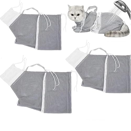 VADO VLTRA 3 Teilige Katzenbadetasche, Katzenduschtasche, Katzenpflegetasche zum Baden, Nagelschneiden, Katzenwaschbeutel, Kratzfest (3*Grau) von VADO VLTRA