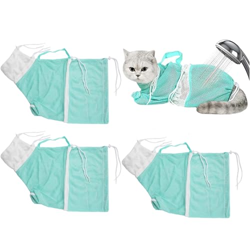 VADO VLTRA 3 Teilige Katzenbadetasche, Katzenduschtasche, Katzenpflegetasche zum Baden, Nagelschneiden, Katzenwaschbeutel, Kratzfest (3*Grün) von VADO VLTRA