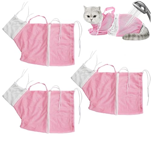 VADO VLTRA 3 Teilige Katzenbadetasche, Katzenduschtasche, Katzenpflegetasche zum Baden, Nagelschneiden, Katzenwaschbeutel, Kratzfest (3*Pink) von VADO VLTRA