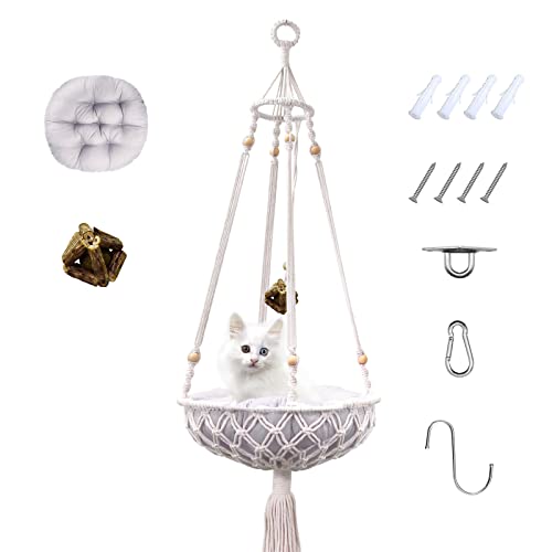 VAESCOL Makramee-Katzen-Hängematte, handgewebtes hängendes Katzenbett, Boho-Katzenschaukel mit Aufhängeset für drinnen und draußen, Heimdekoration, zum Aufhängen an der Wand, Katzenhängemattenbett zum VAESCOL Makramee-Katzen-Hängematte, handgewebtes hängendes Katzenbett, Boho-Katzenschaukel mit Aufhängeset für drinnen und draußen, Heimdekoration, zum Aufhängen an der Wand, Katzenhängemattenbett zum von VAESCOL