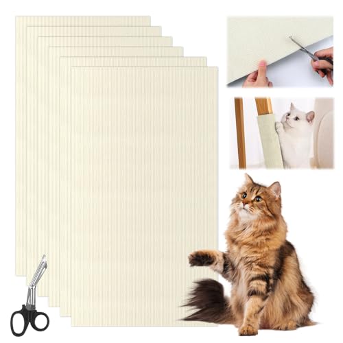Selbstklebend Kratzbretter Katze, 5 Stück Kratzteppich Wand, Kratzmatte, Kratzschutz Sofa, Katzenkratzbretter (30 * 60cm, Beige) von VAIAV