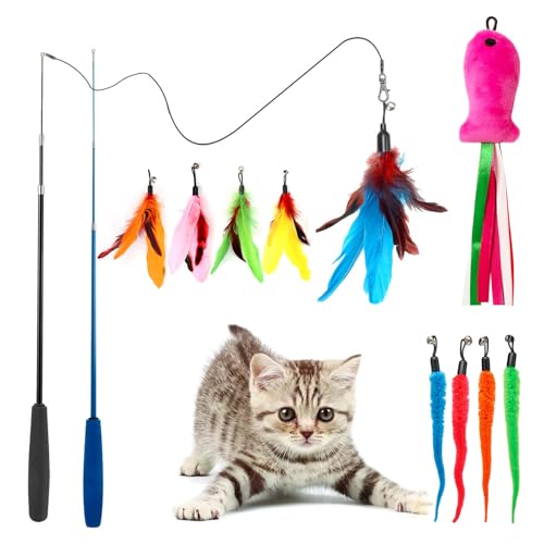 Katzenspielzeug 12 Stück - 2 Stück Einziehbarem Katzenangel Stabil Cat Toys Sicher Interaktives Katzenspielzeug Set Katzen Spielzeug Kitten mit 5 Federspielzeugen, 4 Wurmspielzeugen, 1 Fischspielzeug Katzenspielzeug 12 Stück - 2 Stück Einziehbarem Katzenangel Stabil Cat Toys Sicher Interaktives Katzenspielzeug Set Katzen Spielzeug Kitten mit 5 Federspielzeugen, 4 Wurmspielzeugen, 1 Fischspielzeug von VAIGU:OA